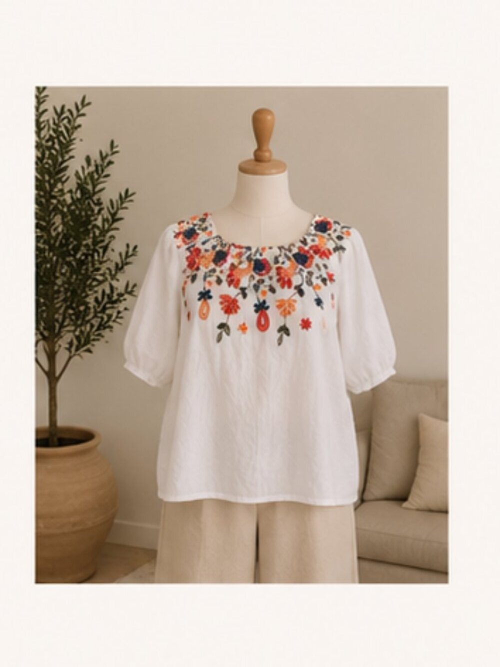 Embroidered Boho Chic Blouse | Coastal Resort Cottagecore Top - Kindred 2X